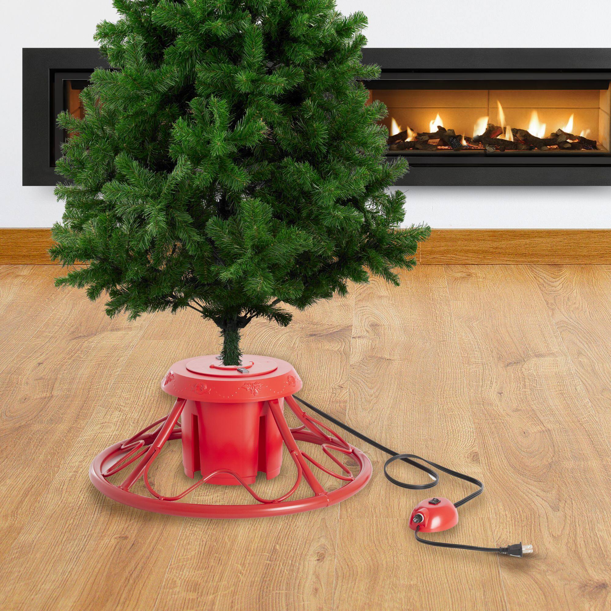 Alt View 3. Home Heritage - Home Heritage 1-1.75" Artificial Christmas Tree Base Rotating Metal Stand, Red - Red.
