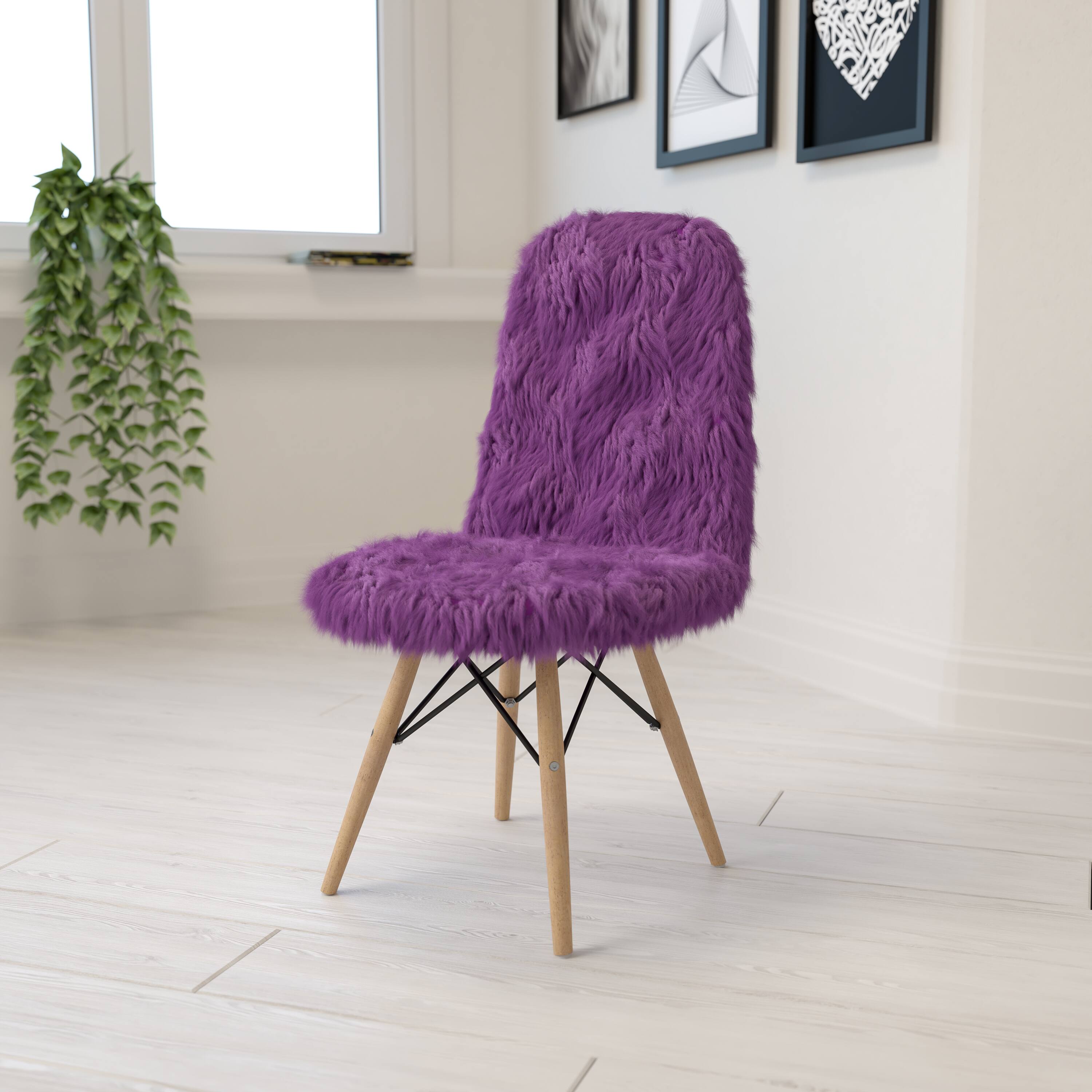 Alt View 1. Emma + Oliver - Shaggy Dog Fur Accent Chair - Purple.