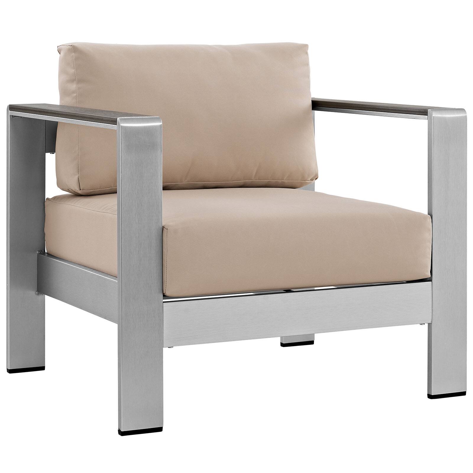 Left. Modway - Shore 4 Piece Outdoor Patio Aluminum Sectional Sofa Set by Modway - Silver Beige.