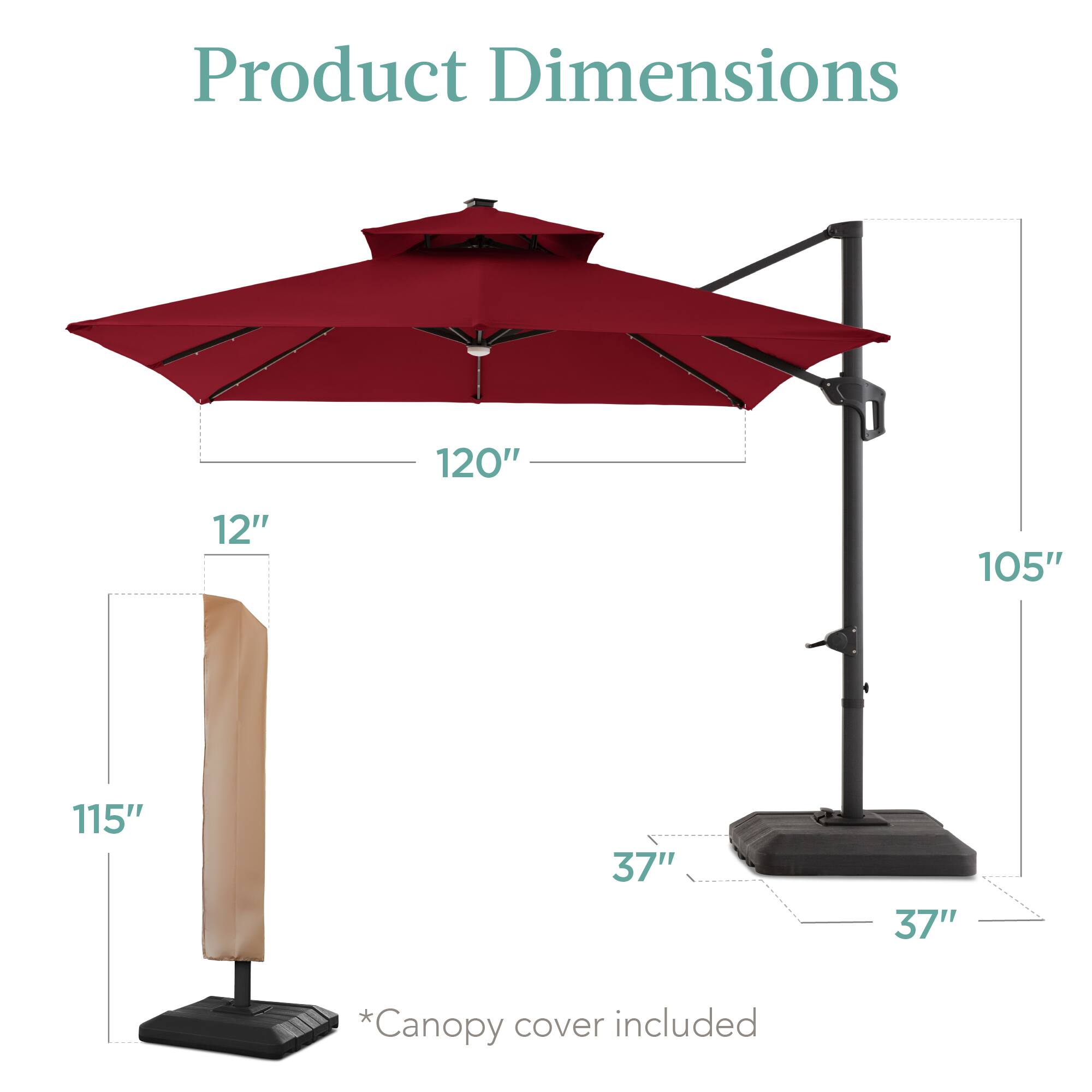 Product Dimensions

- 120"
- 12"
- 105"
- 115"
- 37"
- 37"

*Canopy cover included