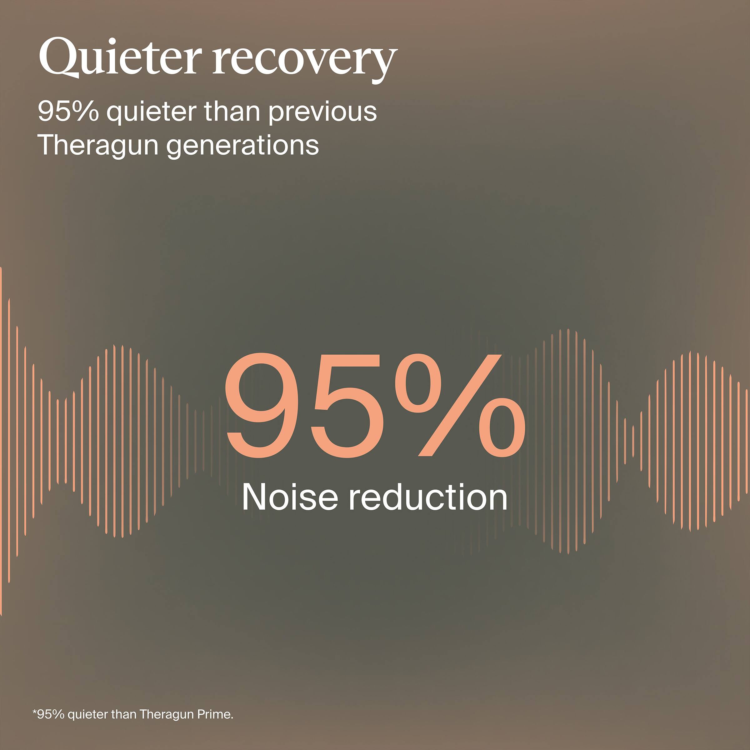 Quieter recovery  
95% quieter than previous Theragun generations  

95% Noise reduction  

*95% quieter than Theragun Prime.