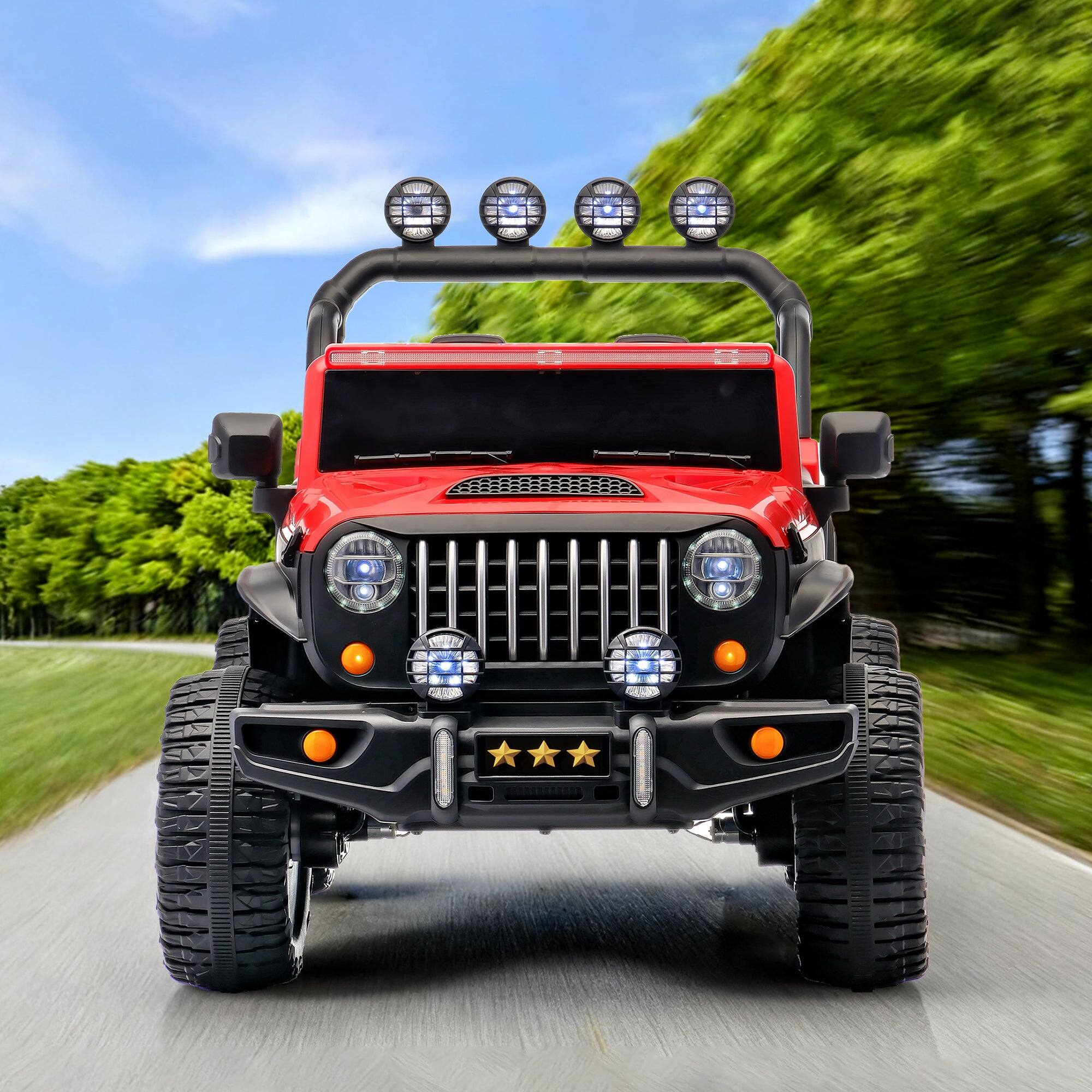 Back. BreeBe - Red 24V 2-Seater Kids Electric Ride-On Car, Remote Control, 4WD, LED Lights, Adjustable Speed, USB & MP3, PVC, Ages 3-7 - Red.