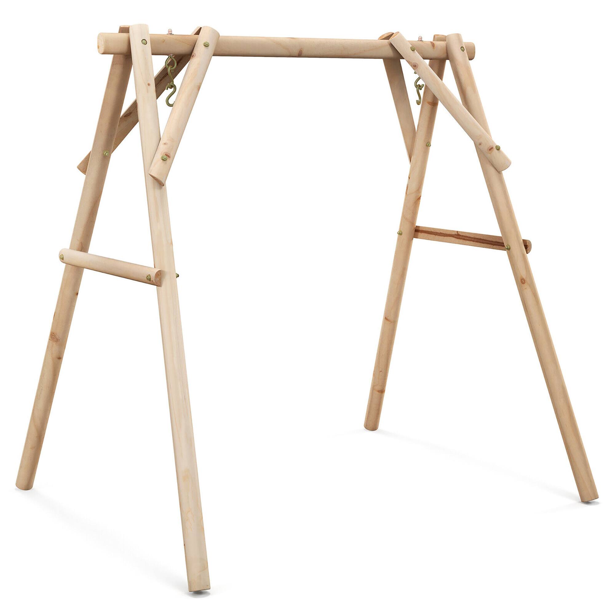 Alt View 1. Gymax - Gymax Wooden Swing Frame 67'' Solid Wood Heavy Duty A-Frame Stand with Bars Porch Lawn - Natural.