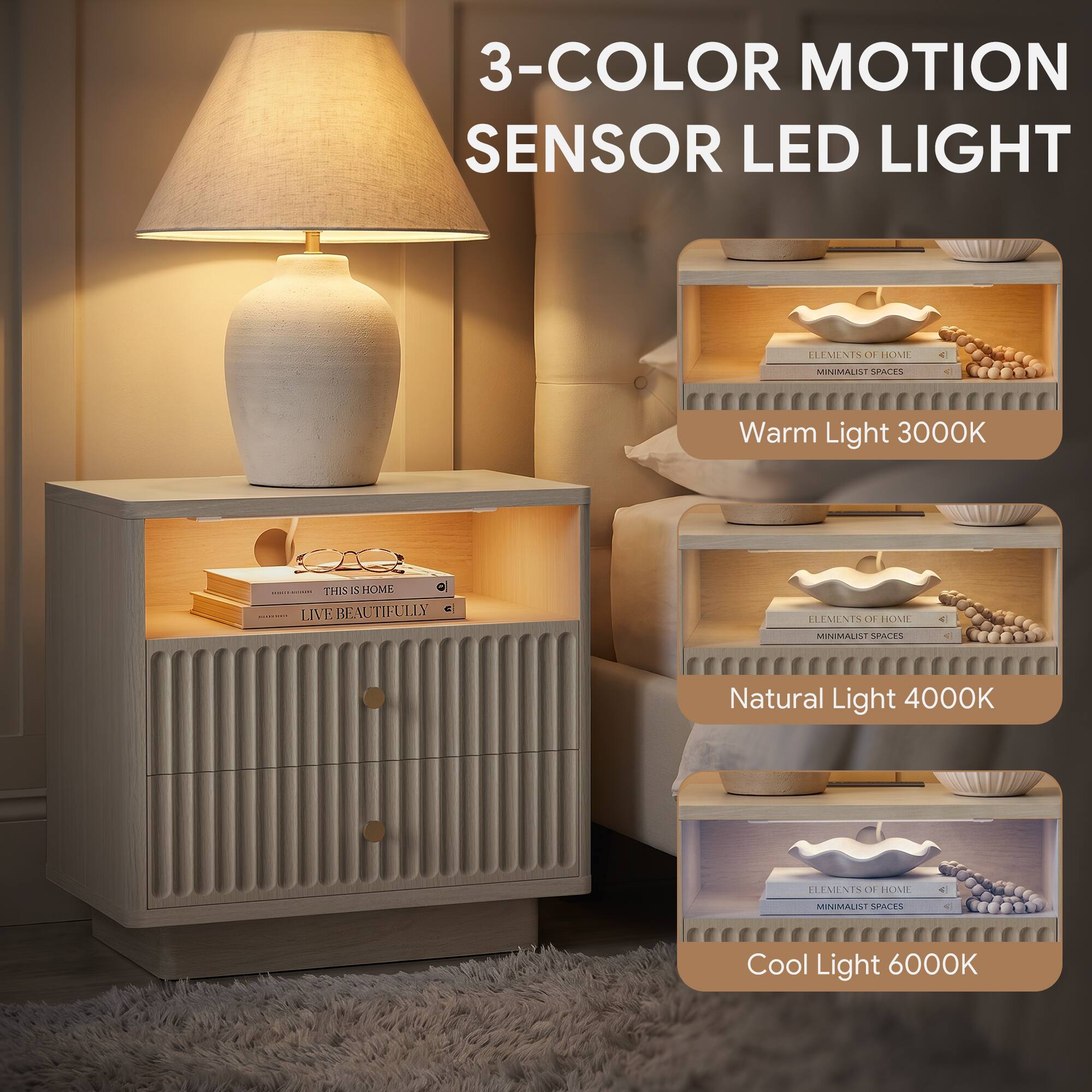 3-COLOR MOTION SENSOR LED LIGHT

Warm Light 3000K

Natural Light 4000K

Cool Light 6000K