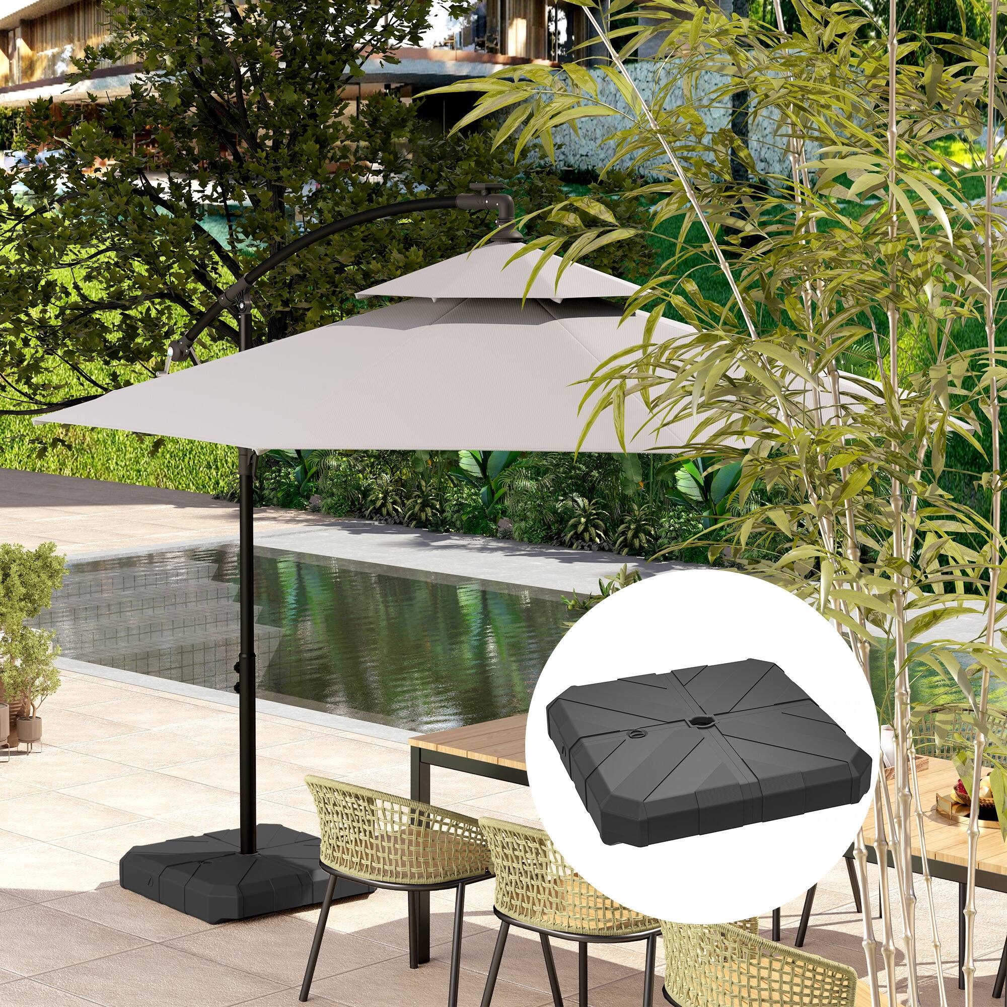 Alt View 4. Outsunny - Square Patio Umbrella Base, Cantilever Offset Umbrella Base Heavy Duty Outdoor Umbrella Stand Base, Filled Up to 143lbs - Black.