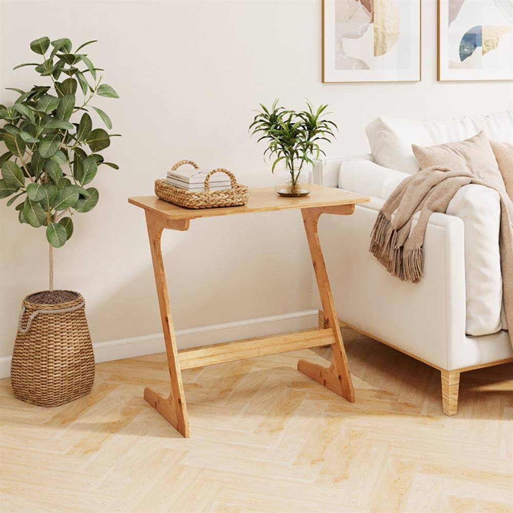 Alt View 2. Kadyn - Sofa Side End Table, End Table, Couch Table,Bamboo Z-Shaped Spacious Sofa Side Table with Space-Saving Tabletop-Natural - Beige.