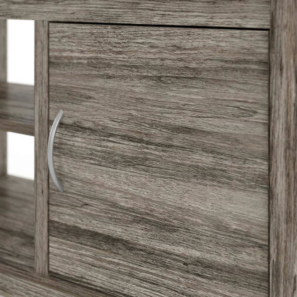 Alt View 4. FurniFact - Wooden TV stand with rustic oak finish for up to 65-inch screens, ample storage - Beige Gray.