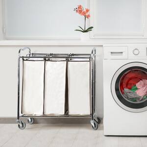 Alt View 3. Oumilen - 3-Section Rolling Laundry Sorter Cart – Chrome Frame with 3 Removable Beige Fabric Bags - Beige.