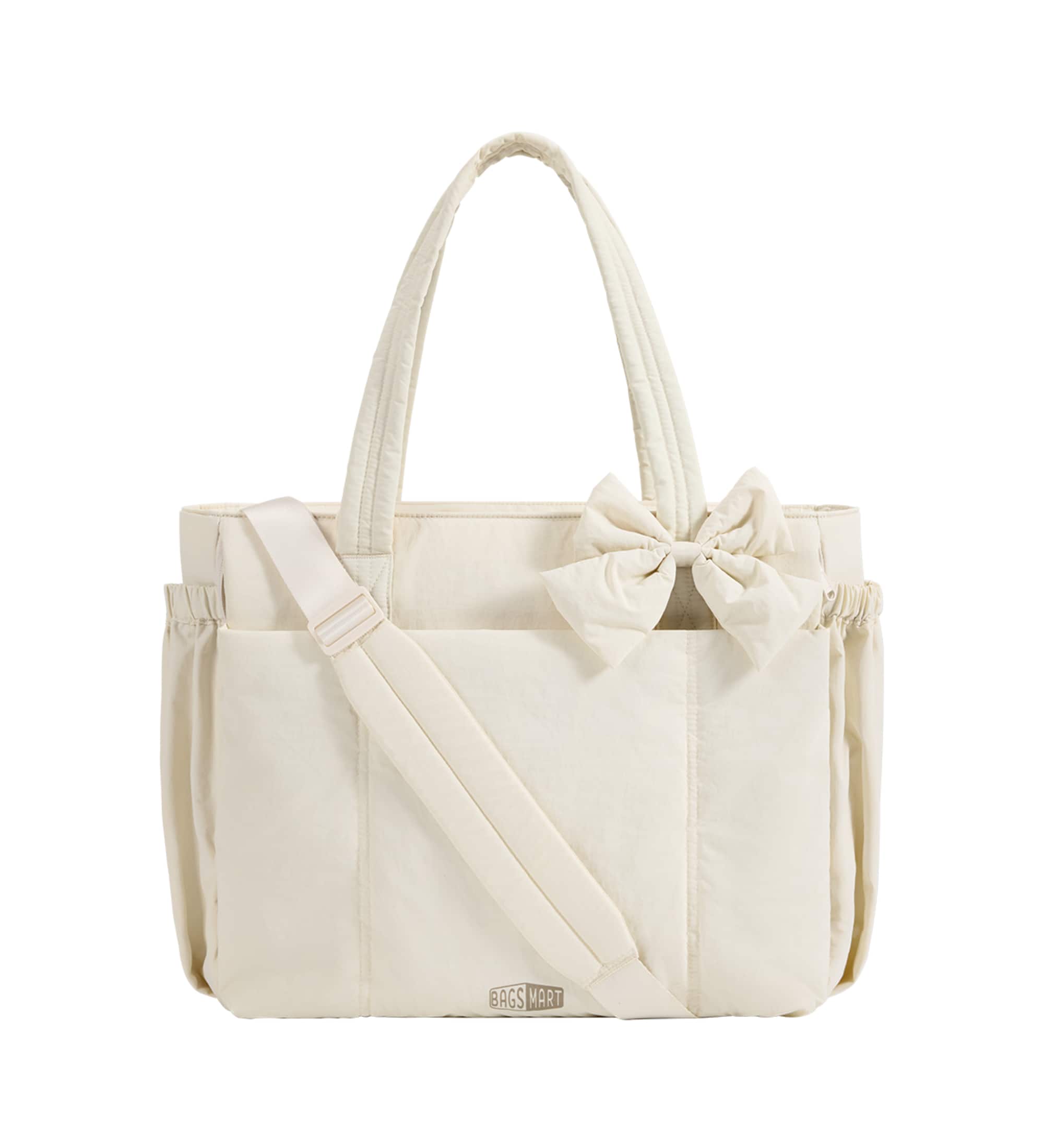 Bagsmart - Crush 23L Tote Bag for Women, Puffer Work Gym Bag, Fits 15.6" Laptop & 40oz Tumbler, Waterproof Pocket & Yoga Mat - White