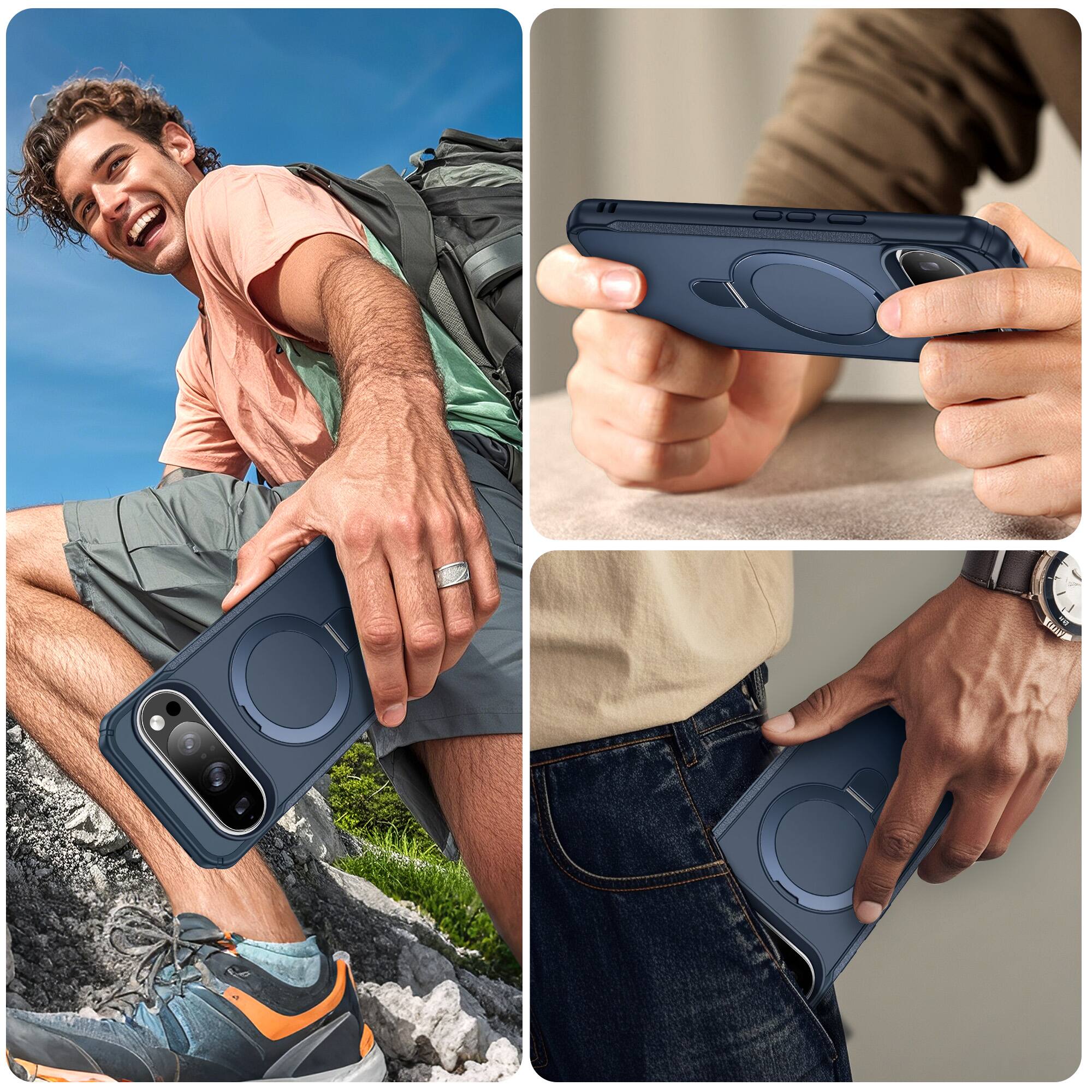Alt View 3. Dteck - Rugged Case For Google Pixel 11 Pro XL Slim Magnetic Shockproof Non-slip Cover With Adjustable Ring Stand - Darkblue.