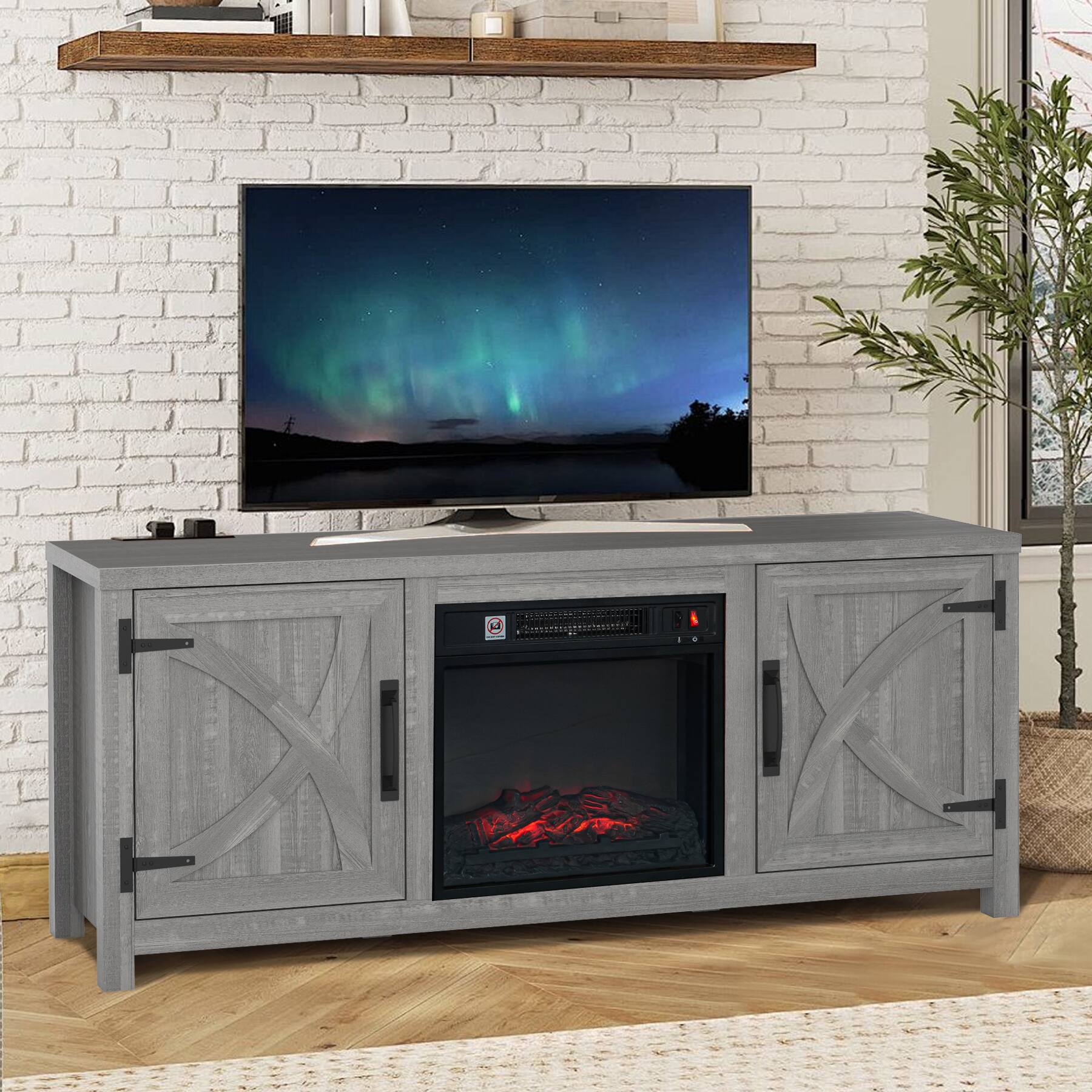 Left. Ihomeadore - 58" Farmhouse TV Stand for TV up to 65" with Electric Fireplace - Gray.