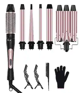 DORLUKFU - 6 in 1 Wand Curling Iron, 3 Barrel Curling Iron Set with Thermal Brush (1.5") and 5 Interchangeable Ceramic Wand Curler