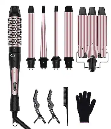 Front. DORLUKFU - 6 in 1 Wand Curling Iron, 3 Barrel Curling Iron Set with Thermal Brush (1.5") and 5 Interchangeable Ceramic Wand Curler.