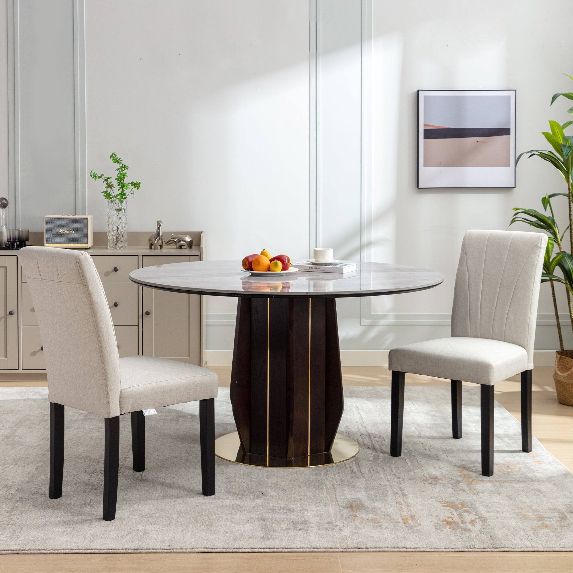 Alt View 4. Vecelo - Modern Dining Chairs Set of 6 - High Back PU Leather, Ergonomic Support, 260lb Capacity, Solid Wood Legs - Beige.