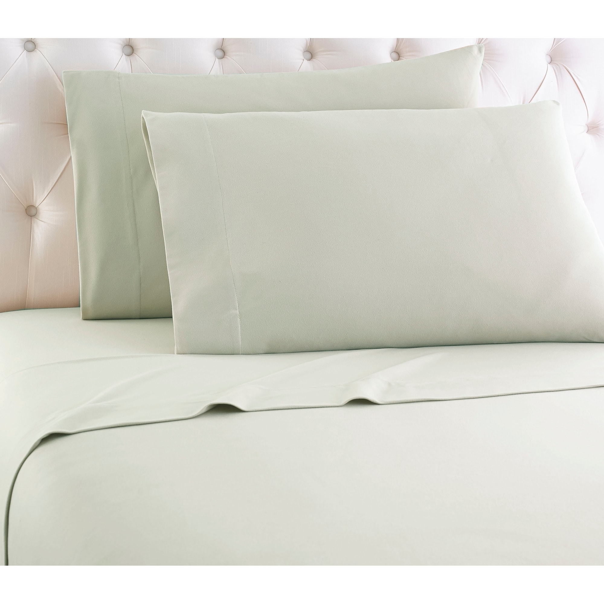 Shavel Home Products - Micro Flannel Solid Color Deep-Pocket Sheet Set, Queen - Morning mist