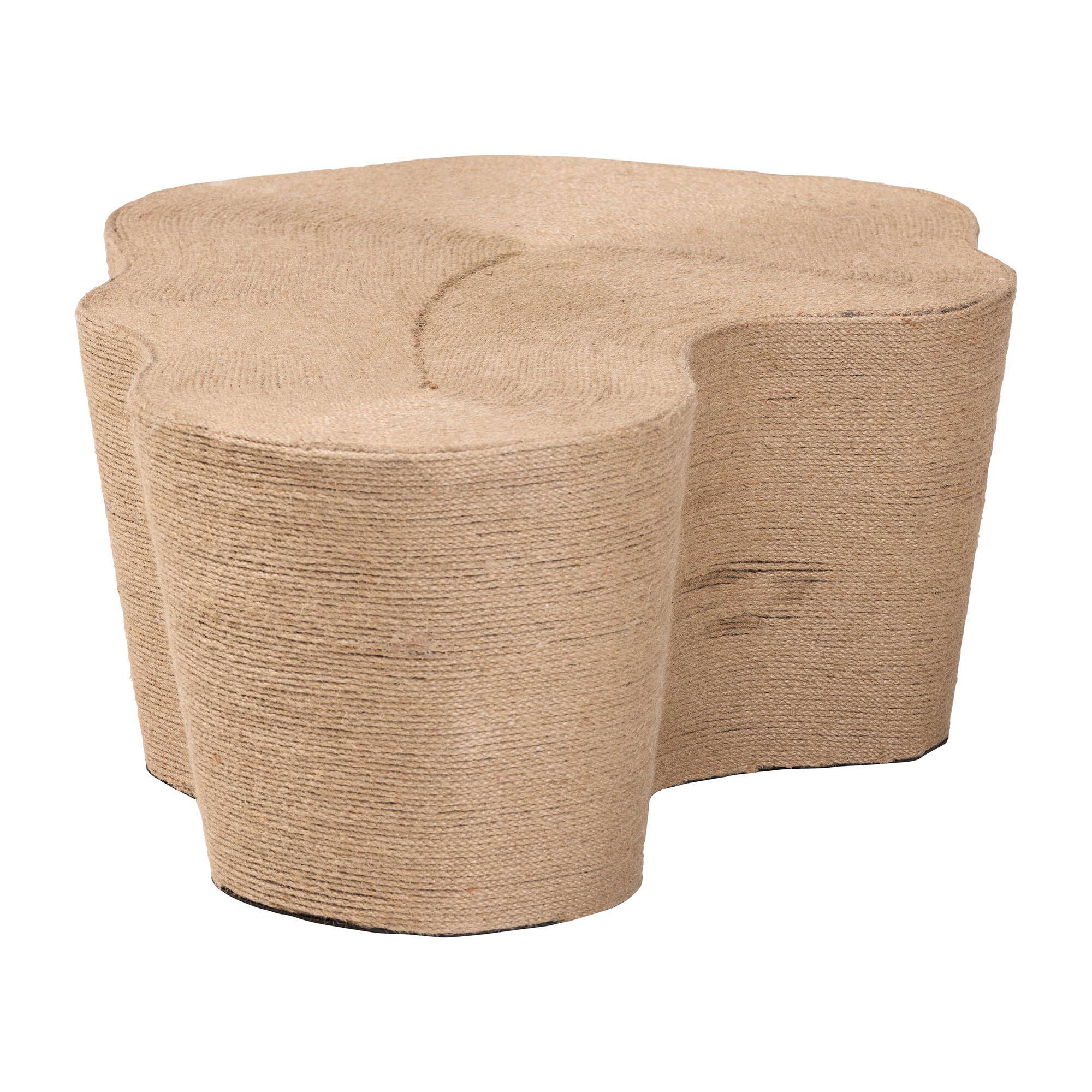 Left. bali & pari - Edna Natural Jute Coffee Table - Textured Handwoven Irregular Shape Cocktail Table for Living Room or Lounge - Natural Brown.