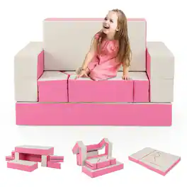 Pefilos - 8-Piece 4-in-1 Kids Climb and Crawl Foam Playset- Kids Couch for Kids - Pink