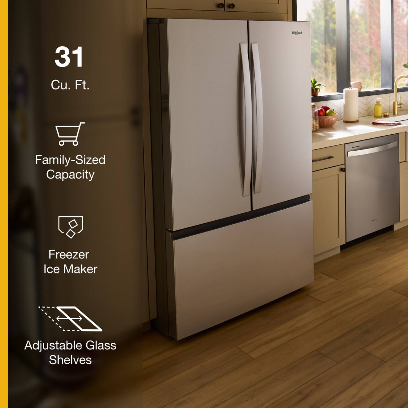31 Cu. Ft. Family-Sized Capacity Freezer Ice Maker Adjustable Glass Shelves