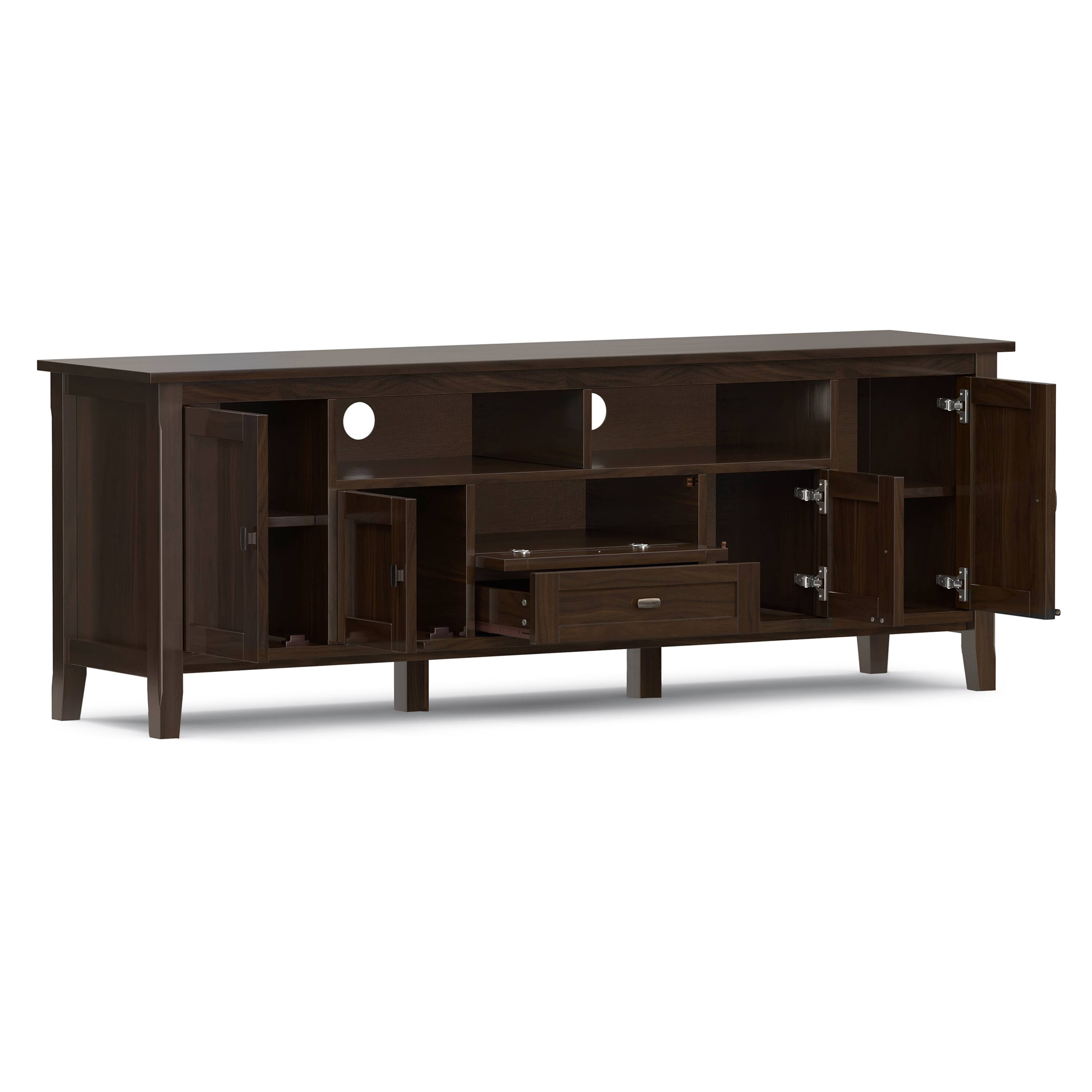 Alt View 1. Simpli Home - Warm Shaker 72W Low TV Stand with Drawers, Doors and Cubbies - Tobacco Brown.