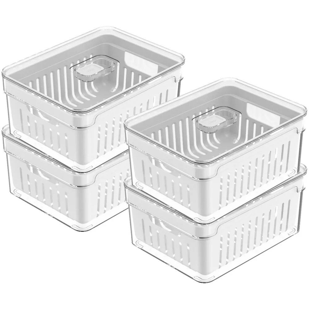 Alt View 9. OU - OU Fridge Organizer Bins with Drain Basket & Vented Lid, Clear Refrigerator Storage Bin, 4 Pack - Clear.