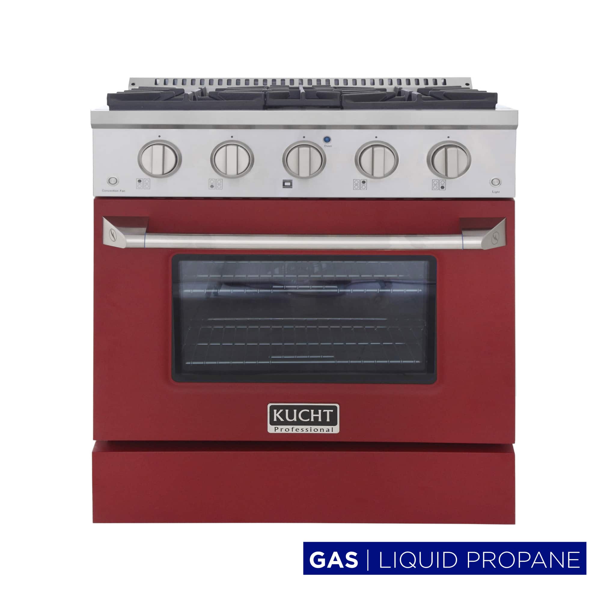 Kucht - 30 in. 4.2 cu. ft. Propane Gas Range with Sealed Burners and Convection Oven in Red - Red