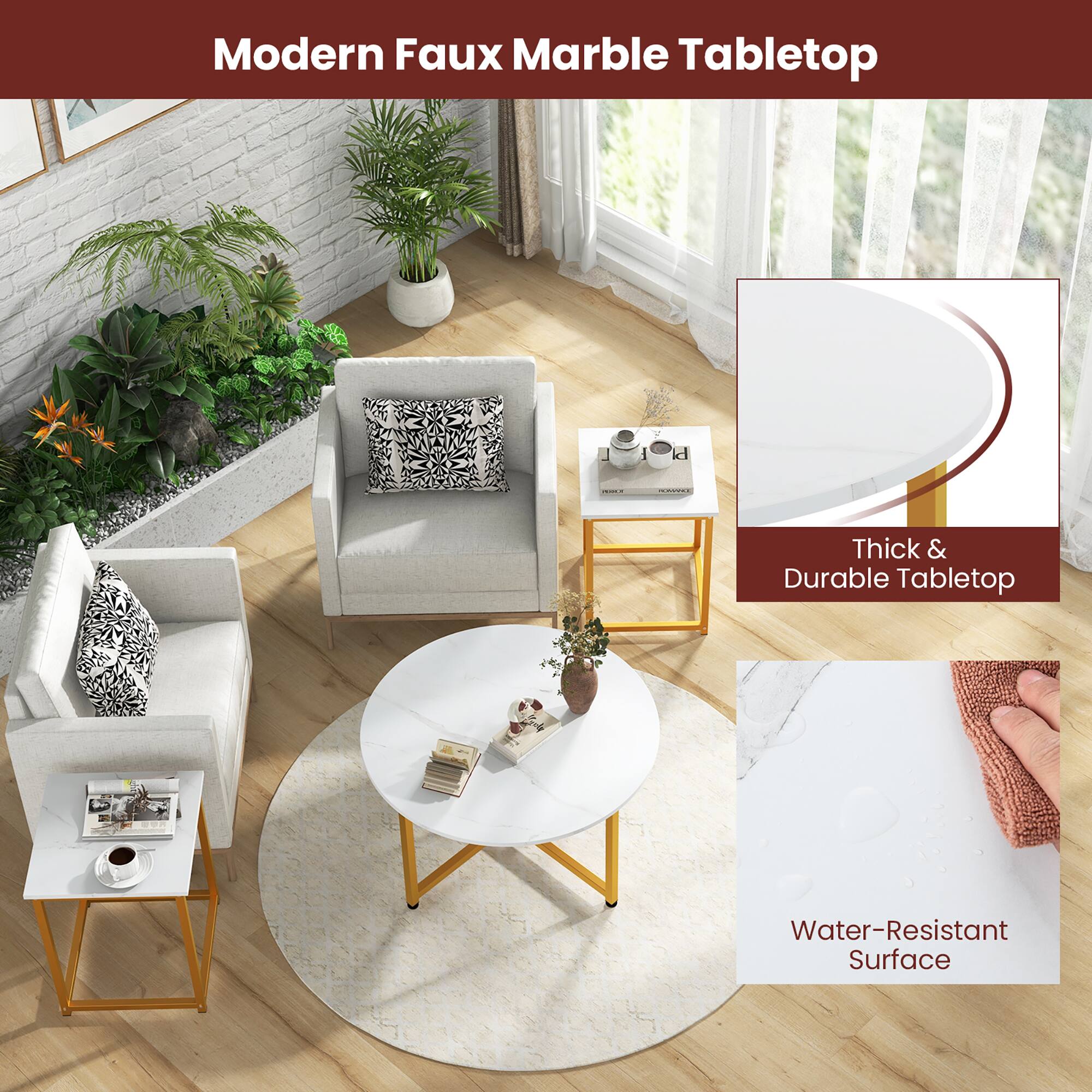 Modern Faux Marble Tabletop

- Thick & Durable Tabletop
- Water-Resistant Surface