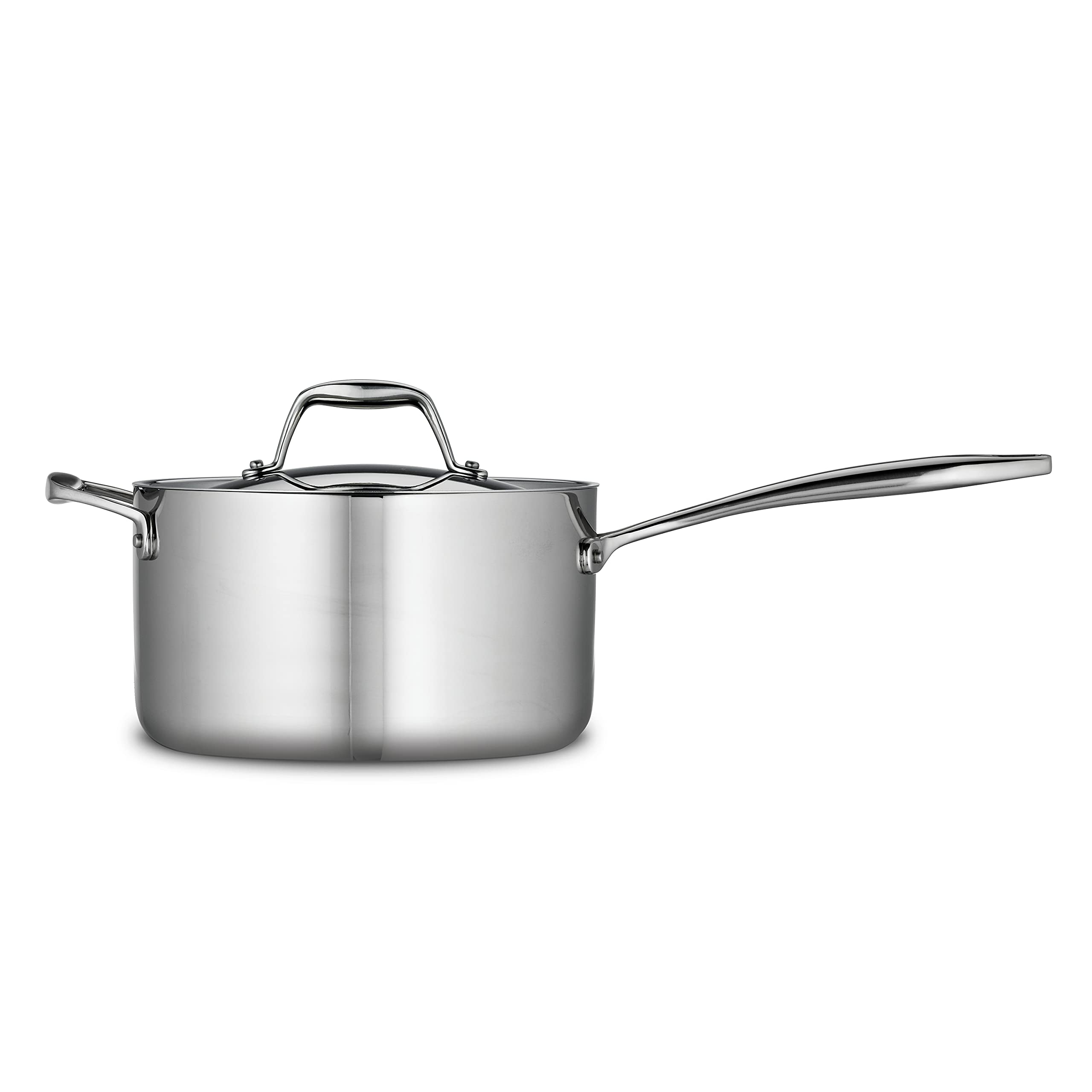 Angle. Tramontina - Tramontina Tri-Ply Clad Stainless Steel 4-Quart Sauce Pan with Lid, Induction-Ready - silver.