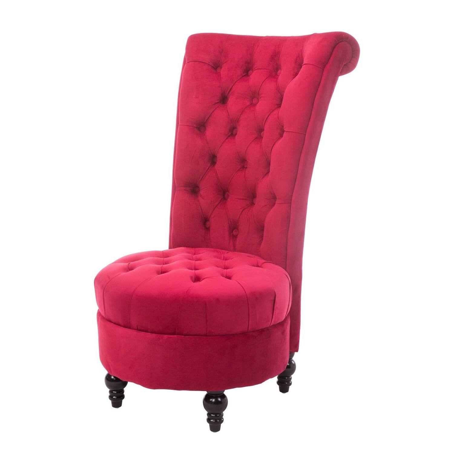 Front. Hivvago - Red Tufted High Back Plush Velvet Upholstered Accent Low Profile Chair - Pink.