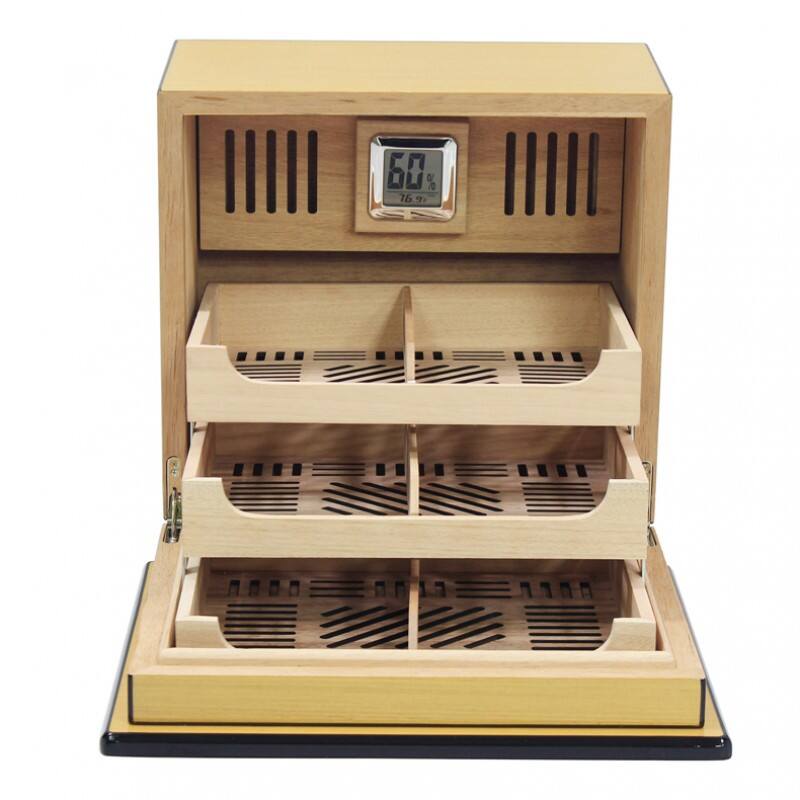 Alt View 1. Prestige - Elevate (Pear Wood) Cigar Humidor - Pear Wood Lacquer Finish.
