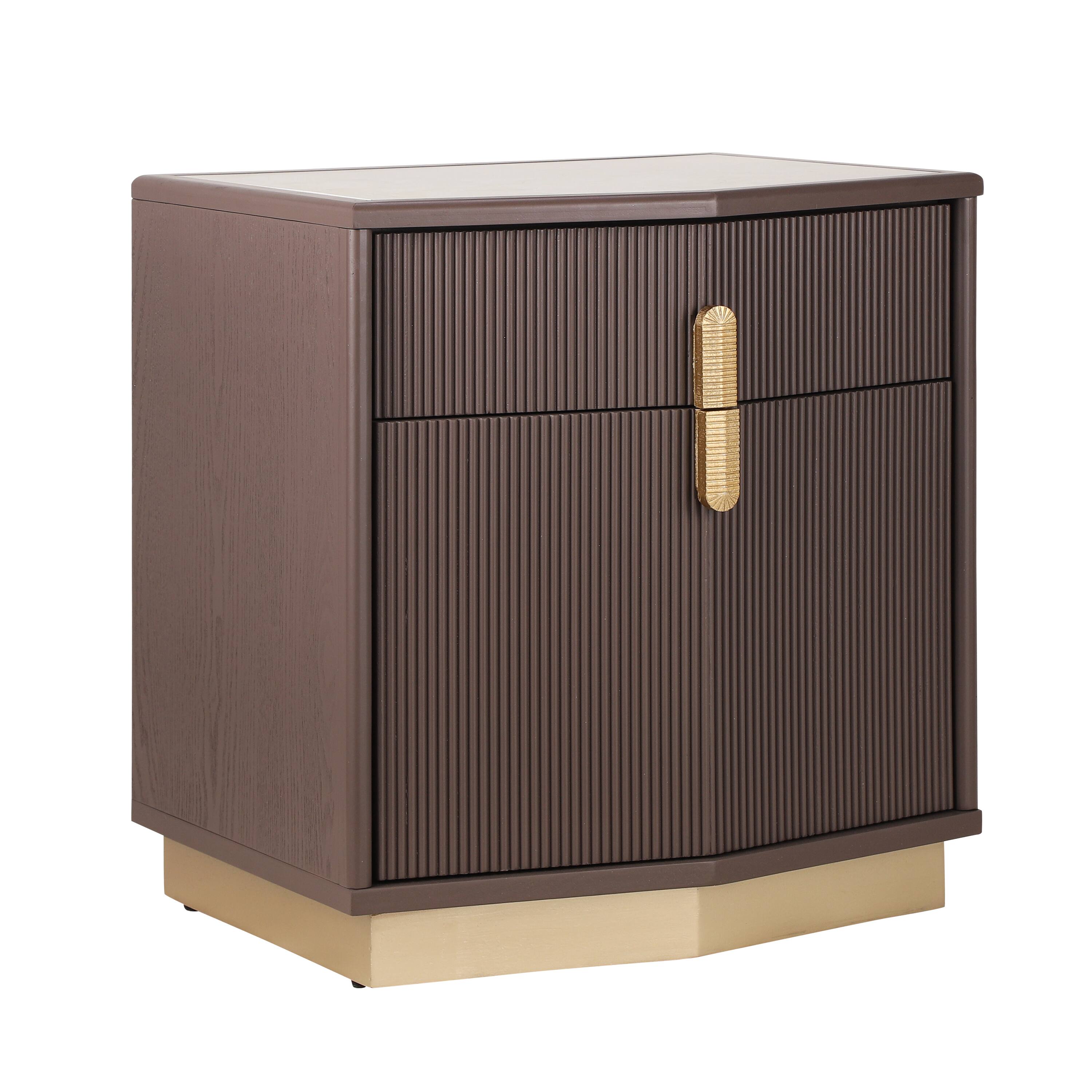Left. Whisen - 2-Drawer Nightstand with Fluted Vertical Stripes,Heavy-Duty Bedside Table for Bedroom - Chocolate.