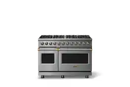Viking - 48"W. Pro5S 7.3 Cu.Ft. Freestanding Self-Clean Sealed 8B LP Dual Fuel Convection Rng/Grdl-Stainless Steel/Brushed Brass - Stainless Steel