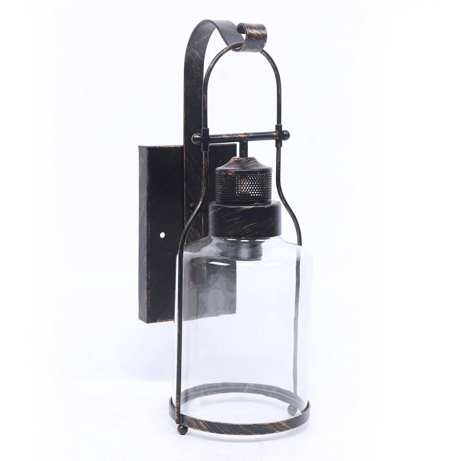 Front. Stock Preferred - Retro Industrial Lantern Wall Sconce - Black.