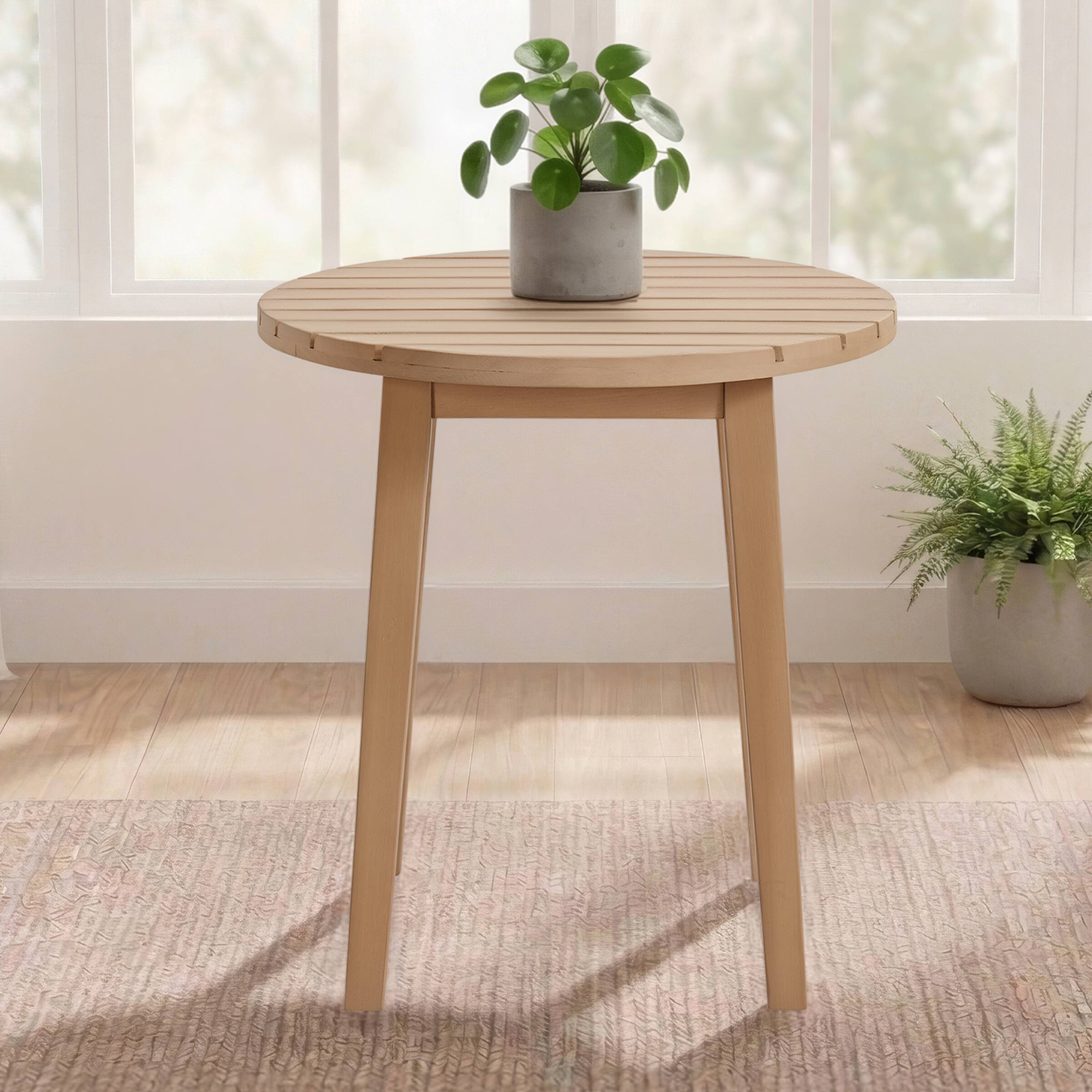 Alt View 5. Alaterre Furniture - Lusso Outdoor Side Table - 19.7” Weather-Resistant Eucalyptus Wood Round Outdoor Table with Slatted Tabletop - Brown.