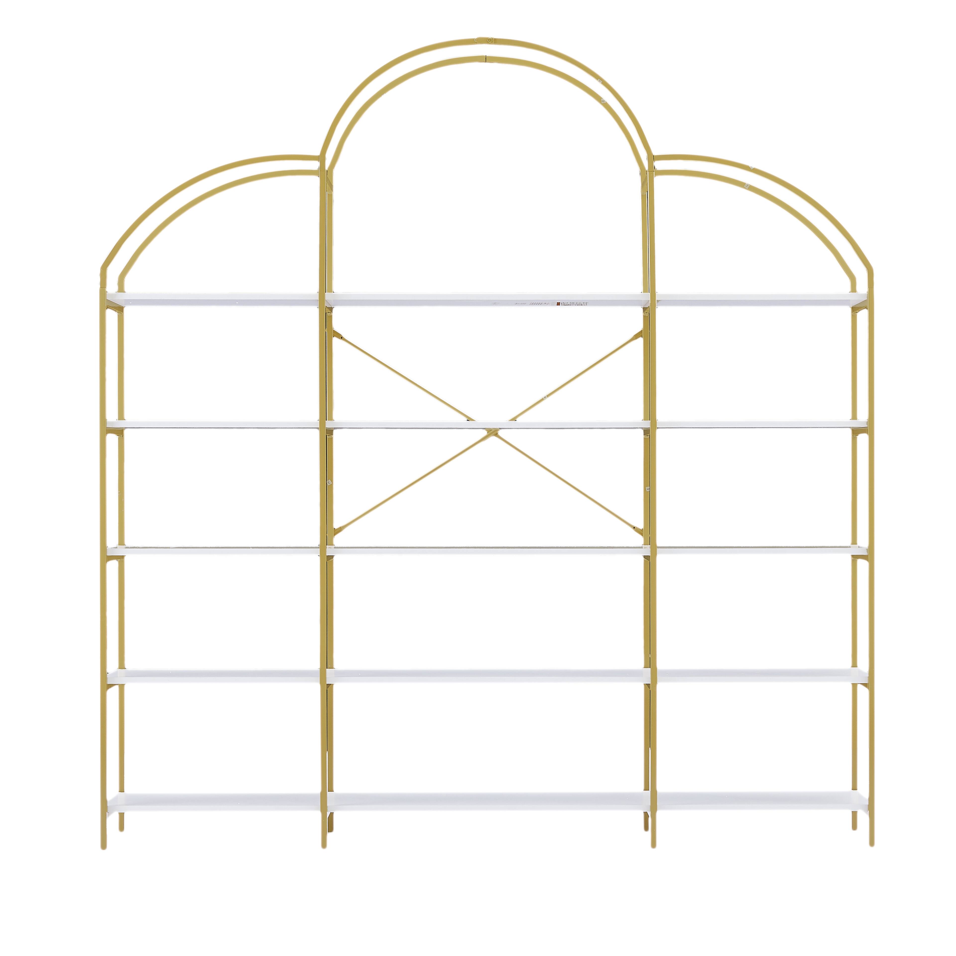 Alt View 10. Tiramisubest - 74.8 Inch 5 Tiers Office Bookcase Bookshelf, Display Shelf with Round Top, X Bar Gold Frame - Golden+White.