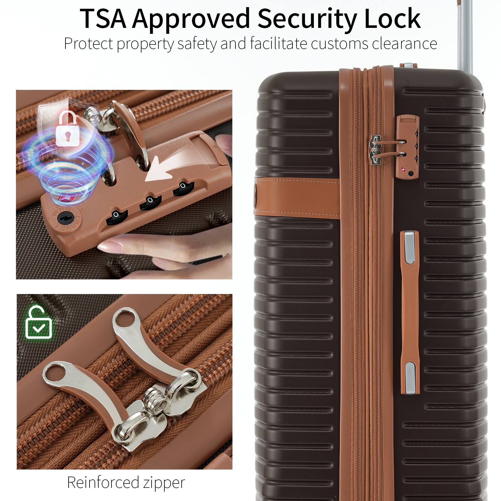 TSA Approved Security Lock  
Protect property safety and facilitate customs clearance  

Reinforced zipper