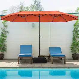 Gymax - 15 ft Double-Sided Patio Umbrella Market Twin Umbrella w/ Enhanced Base - Orange