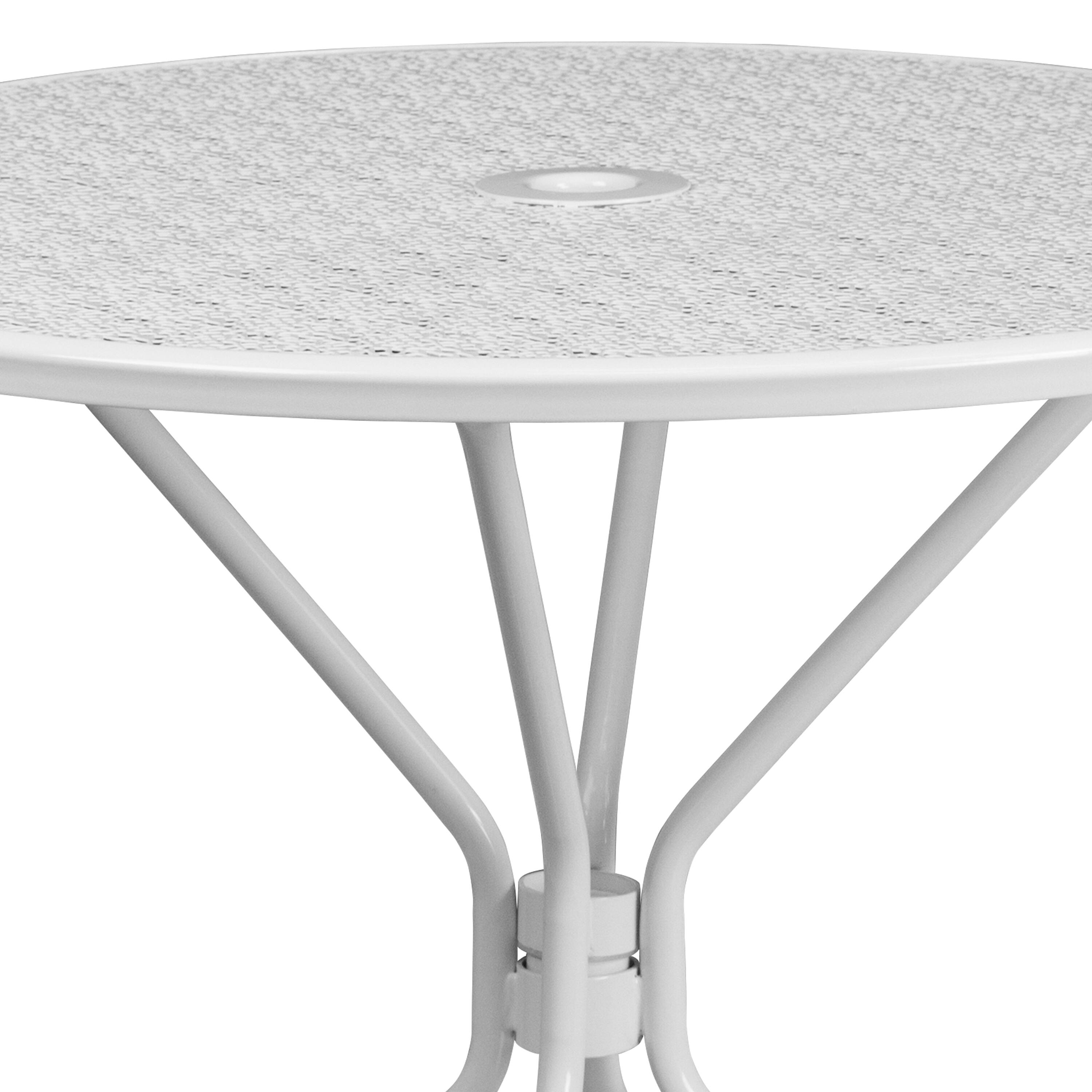 Alt View 5. Emma + Oliver - Commercial Grade 35.25" Round Colorful Metal Garden Patio Table with Umbrella Hole - White.