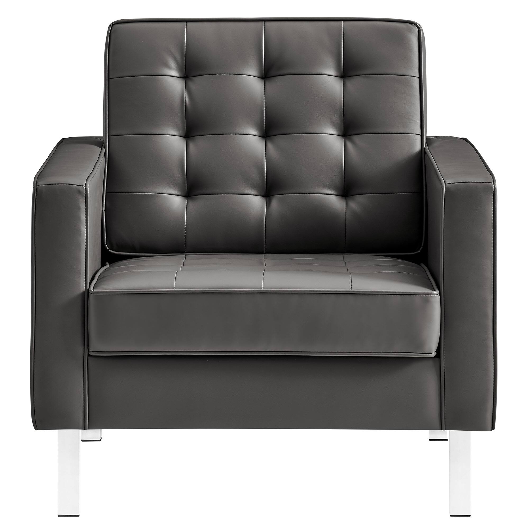Alt View 1. Modway - Loft Tufted Vegan Leather Armchairs Set of 2 by Modway - Gray.