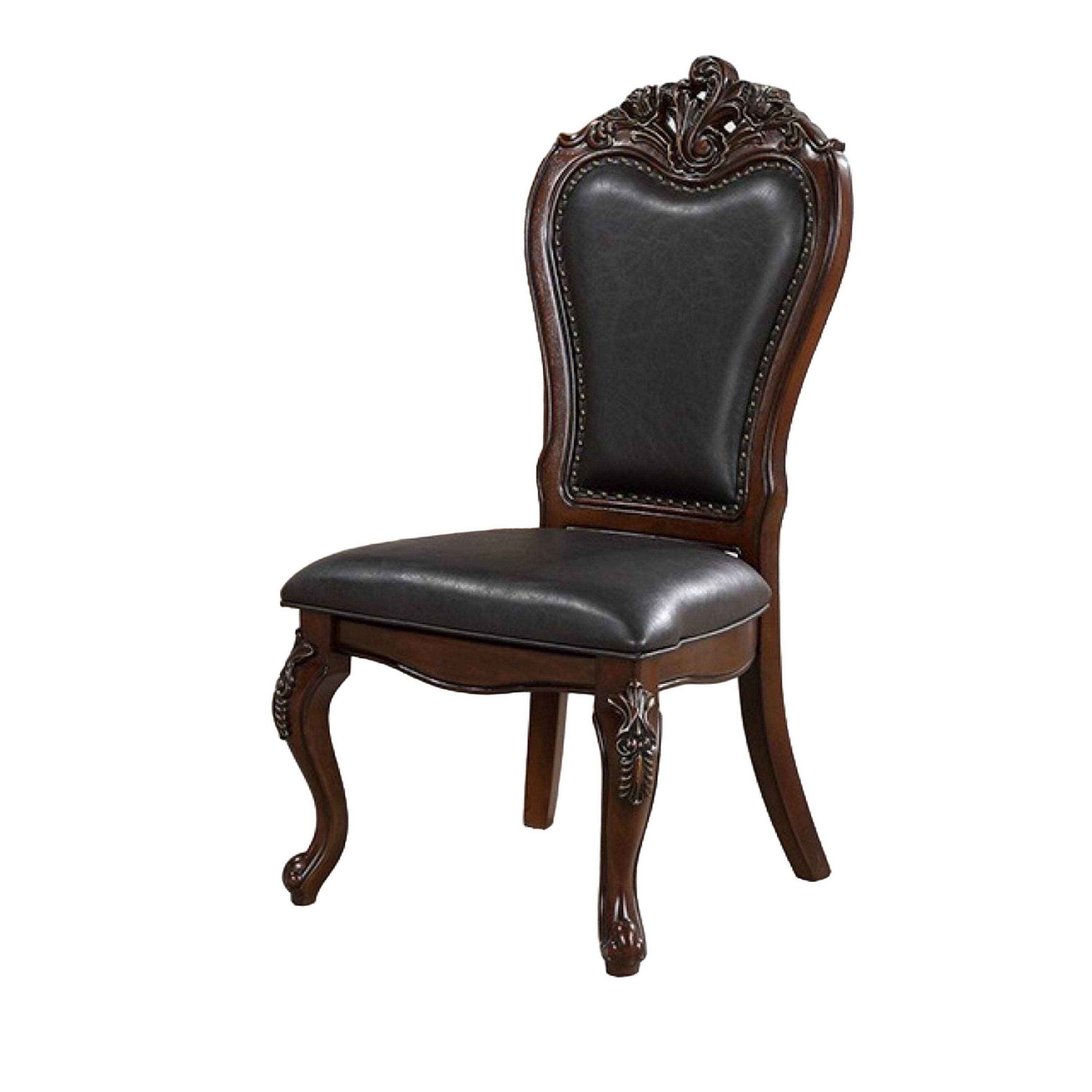 Alt View 1. Manhattan Lane - Zenie Dining Side Chair Set of 2, Cabriole Legs, Faux Leather, Cherry Brown - Cherry Brown, Black.