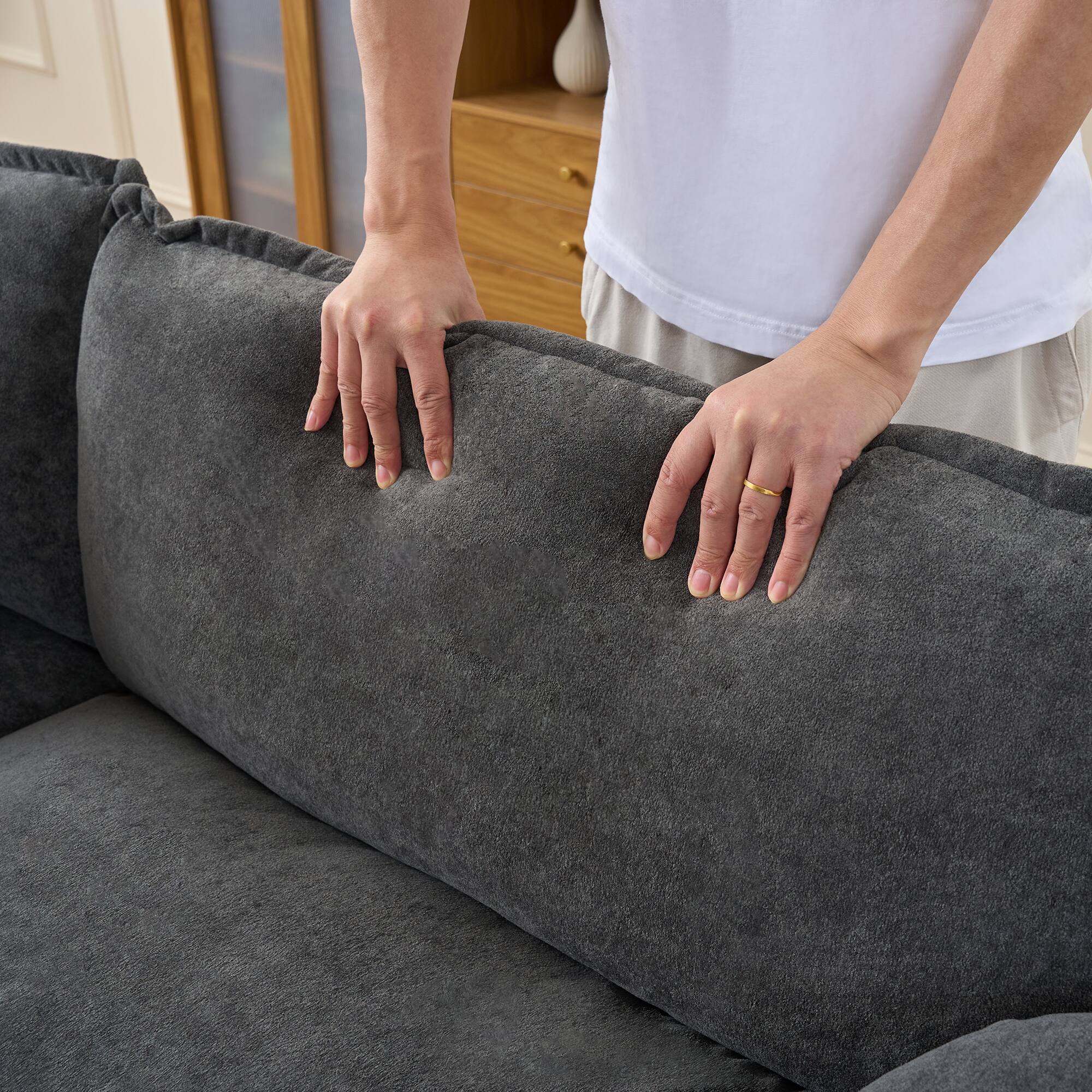 Left. Anysun - Deep-Seat L-Shape Chenille Sectional Sofa with Ottoman - Modern Modular Cloud Couch for Living Room, Apartment & Office. - Gray.