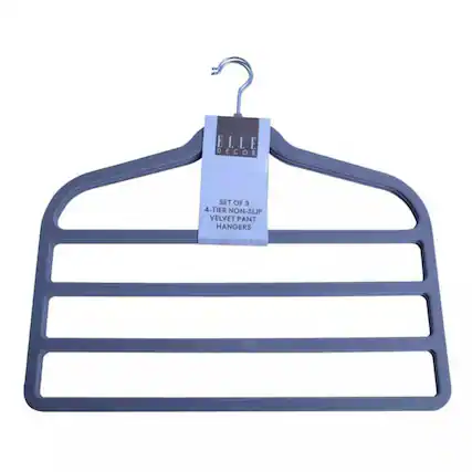 ELLE DECOR SET OF 3 4-TIER NON-SLIP VELVET PANT HANGERS
