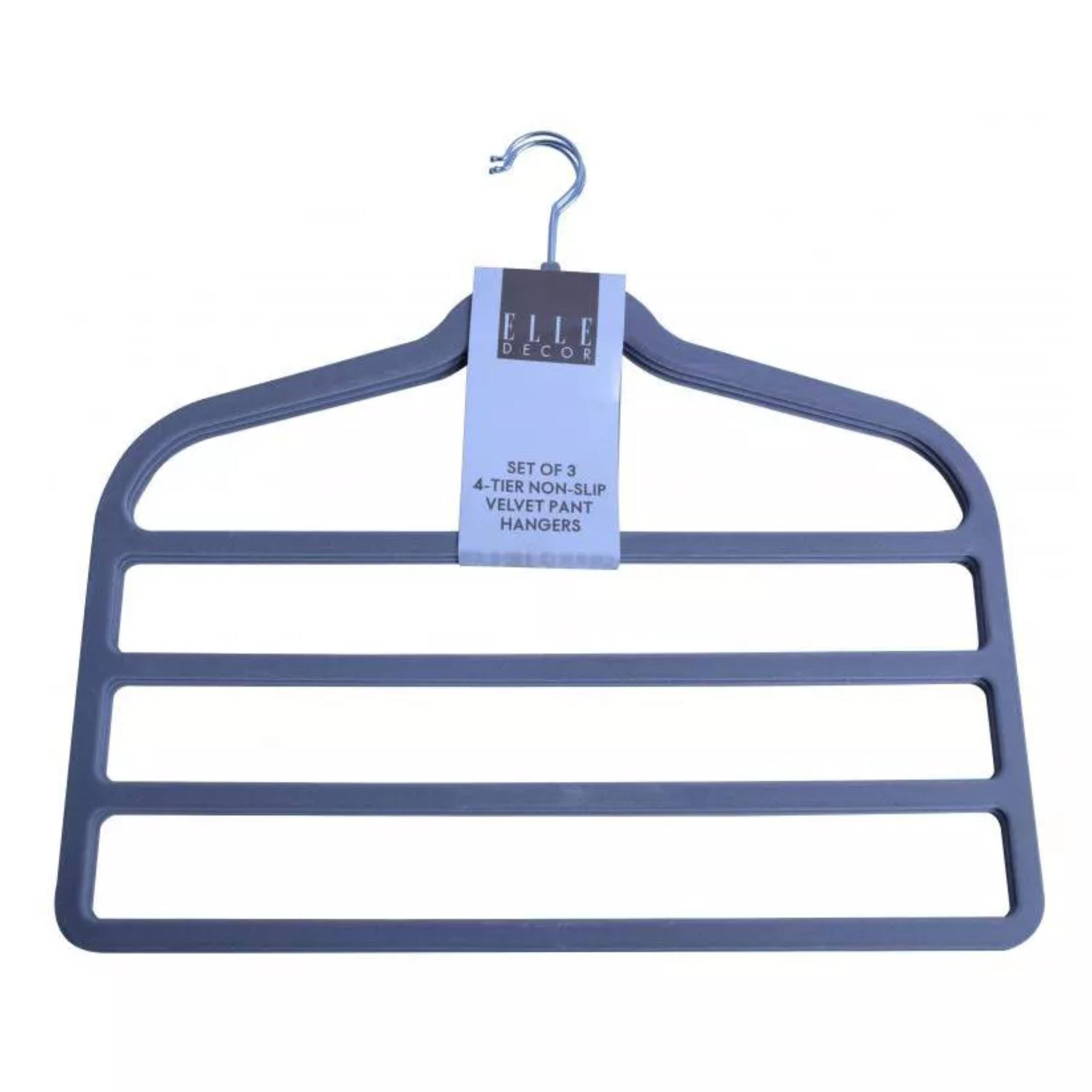 ELLE DECOR SET OF 3 4-TIER NON-SLIP VELVET PANT HANGERS
