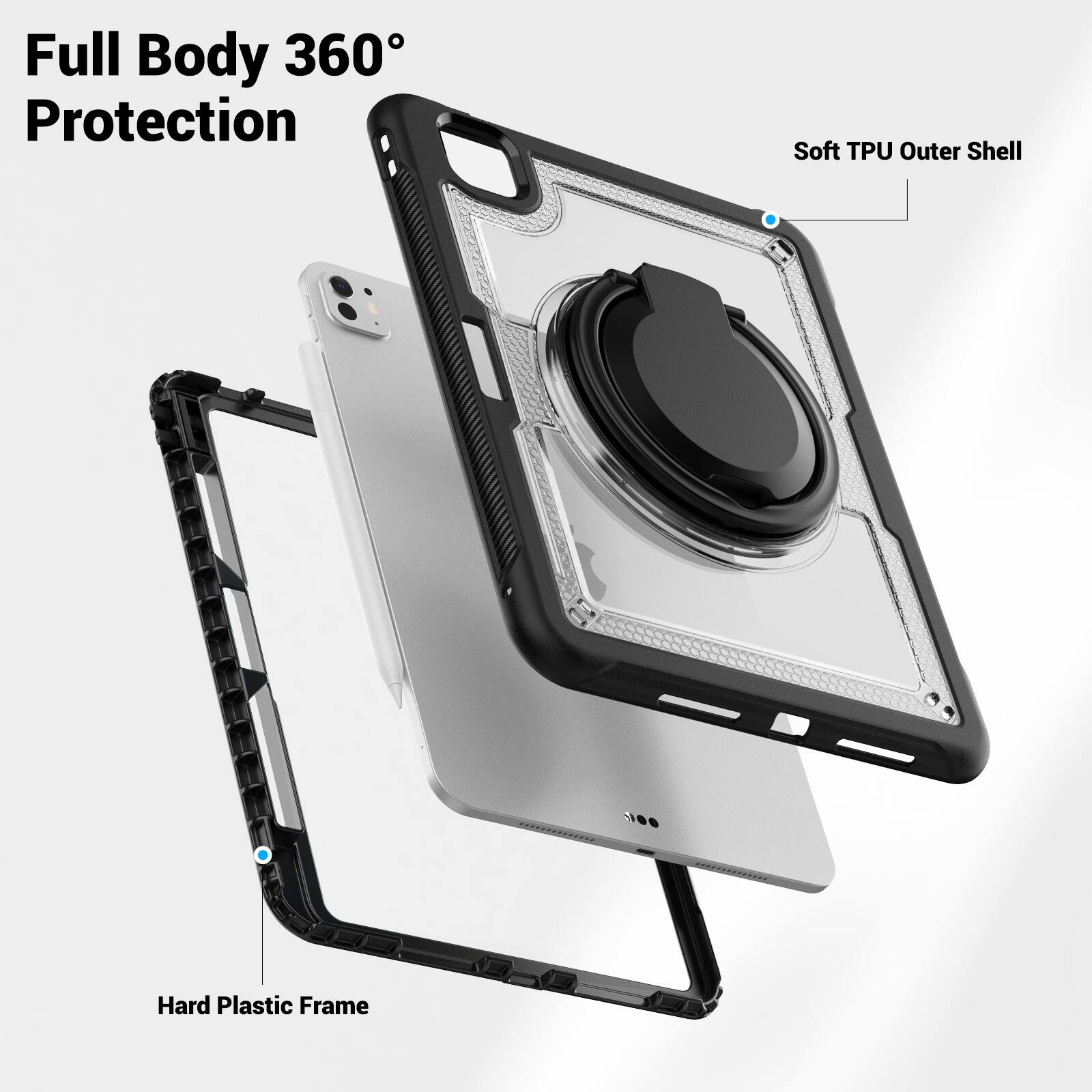 Full Body 360° Protection  
Soft TPU Outer Shell  
Hard Plastic Frame