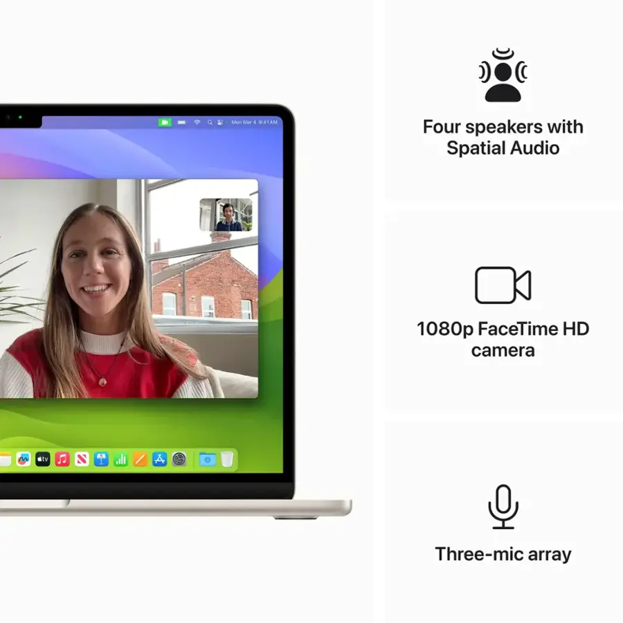 * Four speakers with Spatial Audio
* 1080p FaceTime HD camera
* Three-mic array