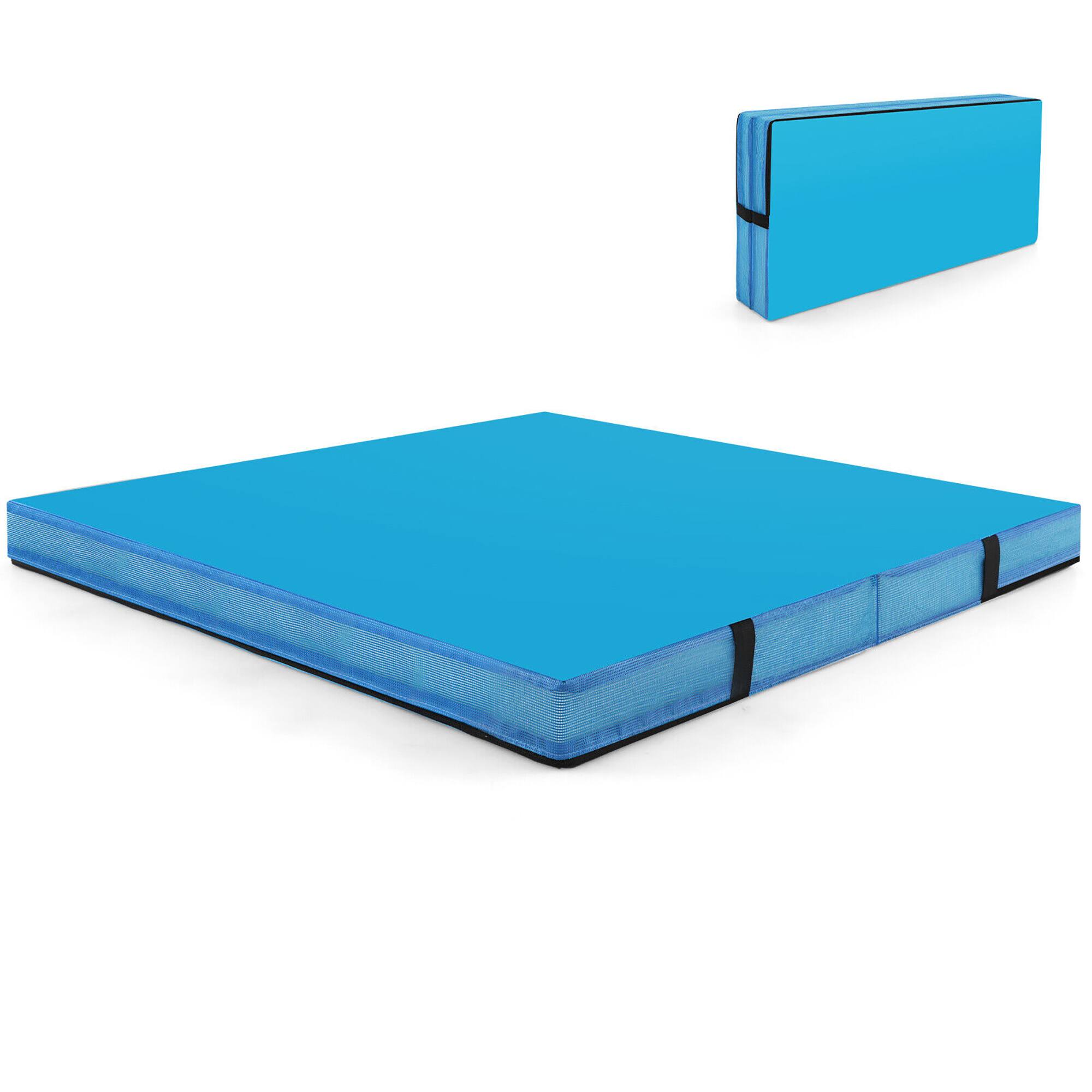 Front. Gymax - Gymax 4'x4'x4'' Bi-Folding Gymnastic Tumbling Mat W/Handles for Home Gym Yoga MMA Blue - Blue.