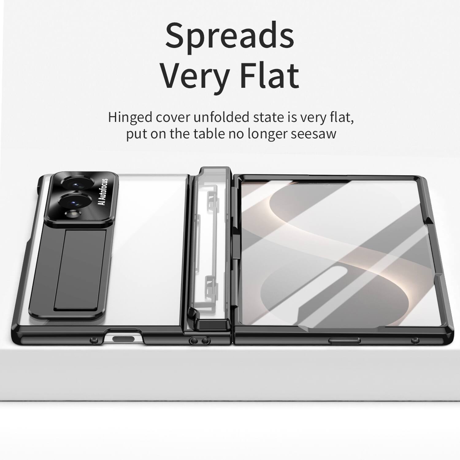 Spreads Very Flat

Hinged cover unfolded state is very flat, put on the table no longer seesaw