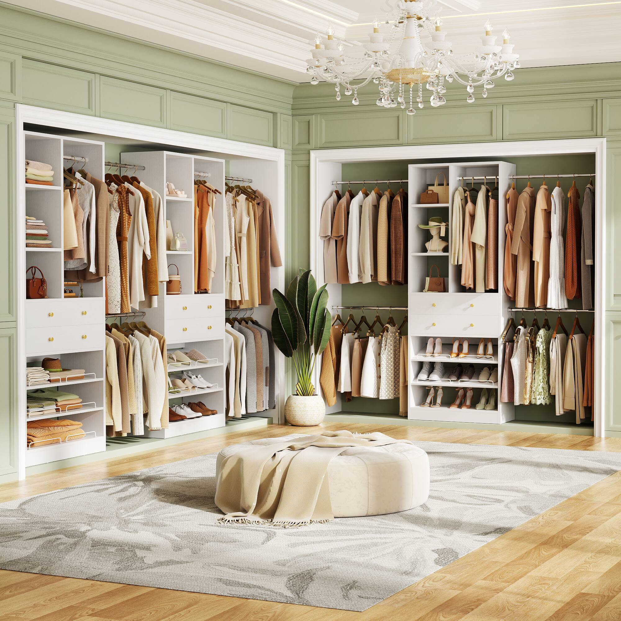 Alt View 4. Aheaplus - 8FT Heavy Duty Closet System with Hanging Rods, Drawers, Shelves, and Shoe Racks, Wardrobe System for Bedroom/Closet - White.