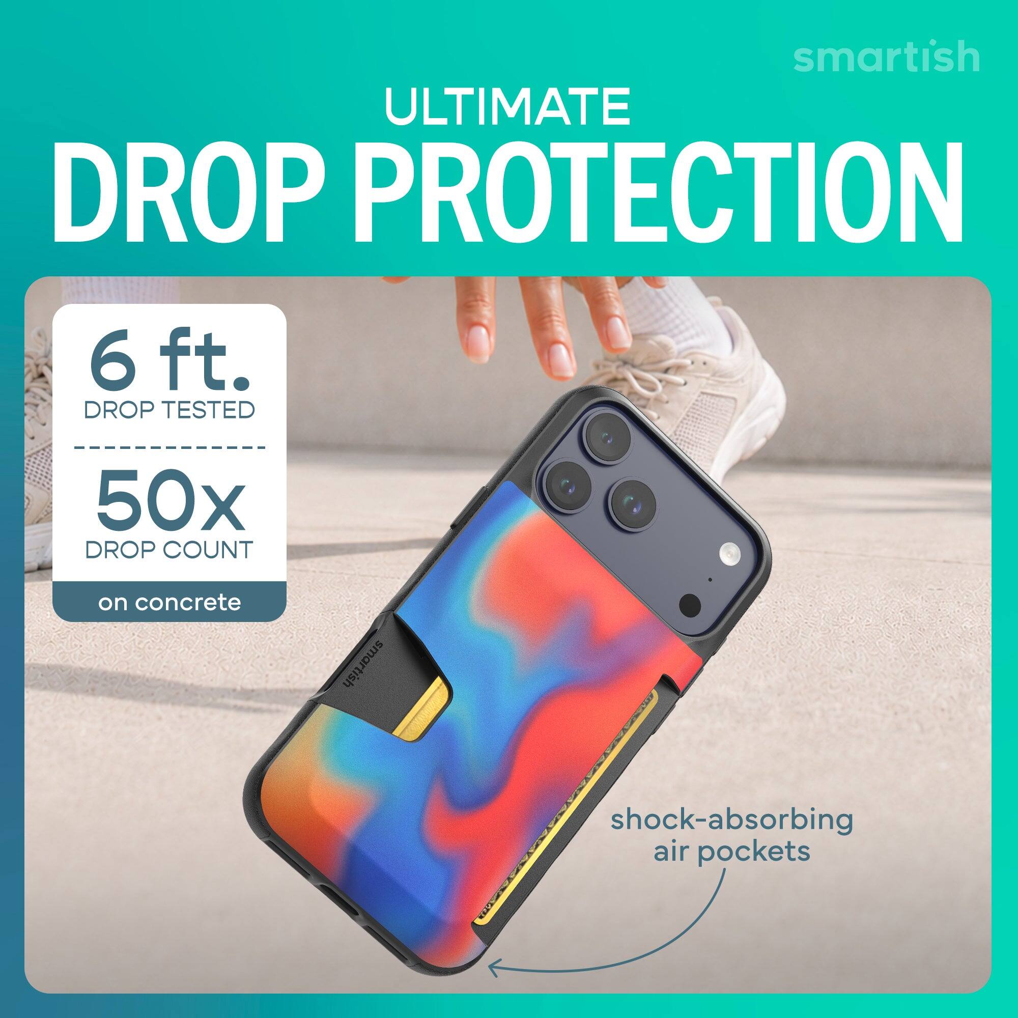 smartish ULTIMATE DROP PROTECTION  
6 ft. DROP TESTED  
50x DROP COUNT  
on concrete  
smartish  
shock-absorbing air pockets