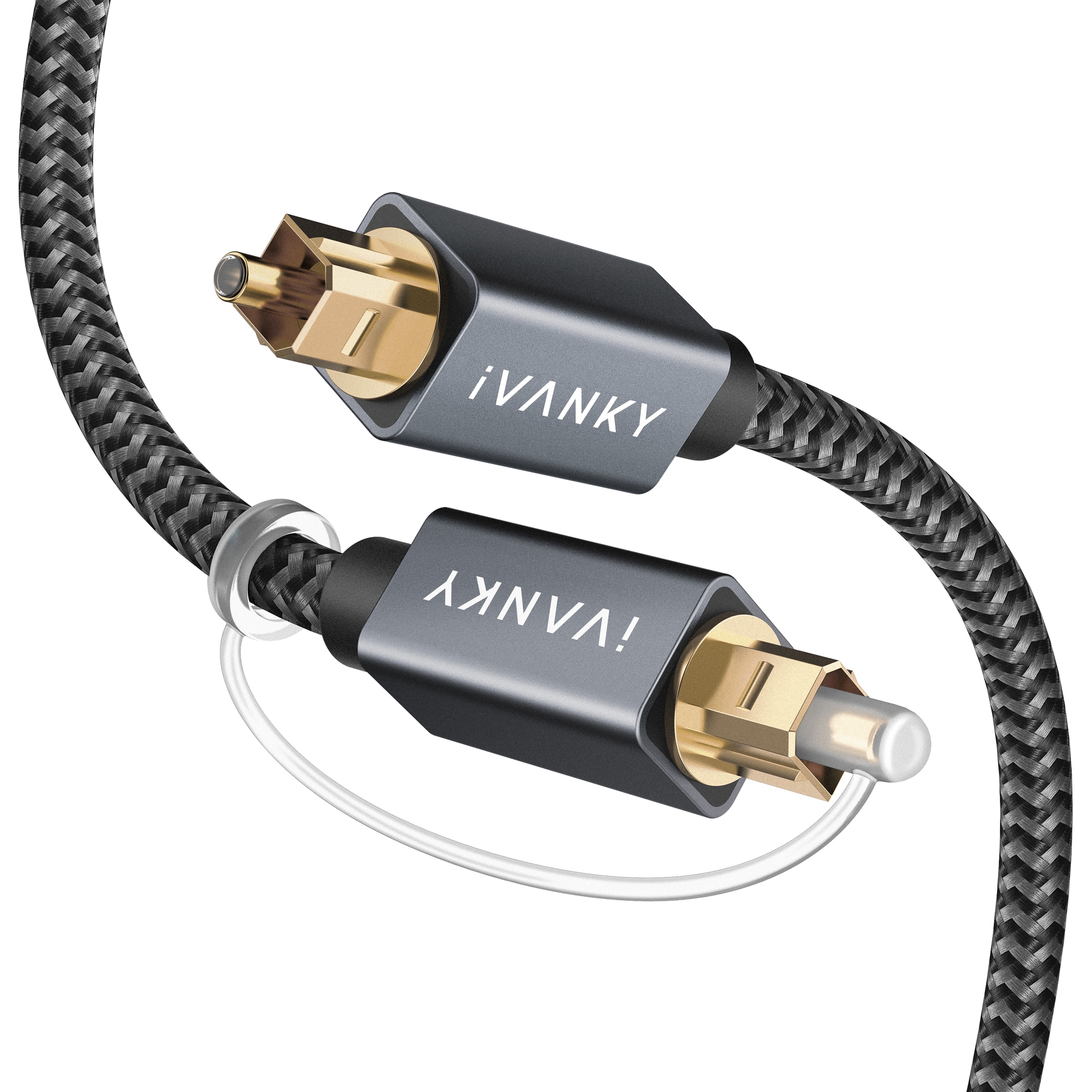 iVANKY - 10ft Optical Audio Cable, Toslink Fiber Optic S/PDIF Digital Audio with 24K Gold-Plated Connectors - Gray