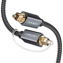 iVANKY - 10ft Optical Audio Cable, Toslink Fiber Optic S/PDIF Digital Audio with 24K Gold-Plated Connectors - Gray